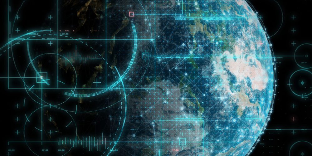 3D render of a global technology and network communications background